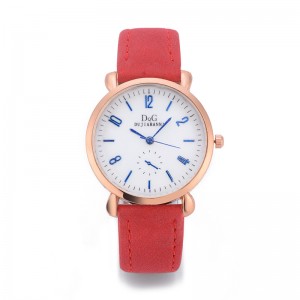 Classic Round Dial Leather Strap Ladies Wrist Watch - Red