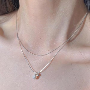 Double Strand Sterling Silver Pearl Pendant Necklace
