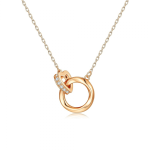 Sterling Rose Gold Double Circle Necklace With Diamonds